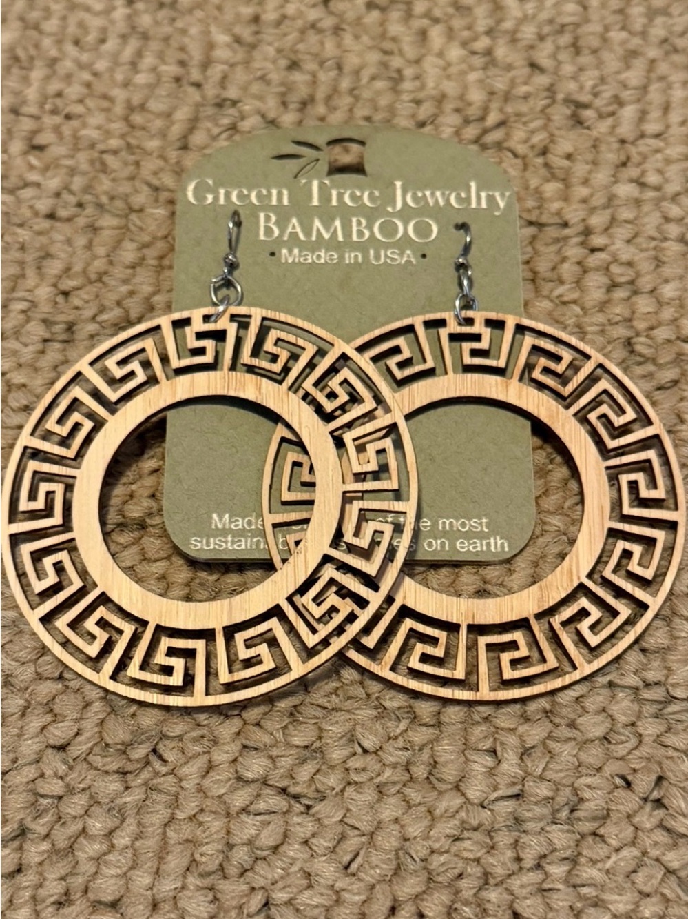 Bamboo Light Tan Wood Hoop Earrings